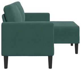 Sofá 2 lugares com Chaise em L 125 cm veludo verde-escuro