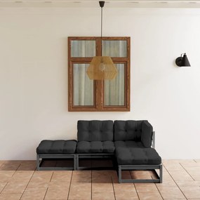 vidaXL 4 pcs conjunto lounge de jardim c/ almofadões pinho maciço