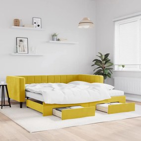 vidaXL Sofá-cama com gavetão e gavetas 100x200 cm veludo amarelo