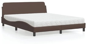 Cama com colchão 160x200 cm couro artificial castanho