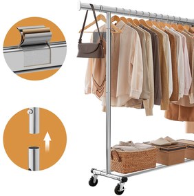 Guarda roupa 45 x (160-200) x 161,5 cm com rodas de cor prateada