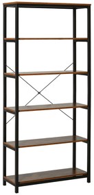 HOMCOM Estante estilo industrial com 6 prateleiras abertas para sala de estar Escritório 80x30x180 cm Castanho Rústico