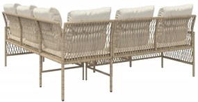 2 pcs conjunto de sofás p/ jardim com almofadões vime PE bege