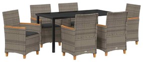 Conjunto de Jantar de Jardim com 7 Peças e Almofadas Cinza em Rattan