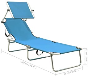 Espreguiçadeira dobrável com toldo aço turquesa e azul