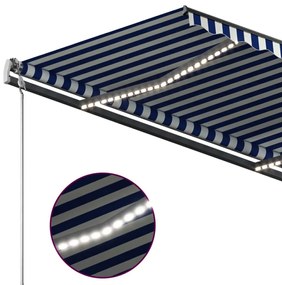 Toldo automático c/ LED e sensor de vento 3x2,5 m azul e branco