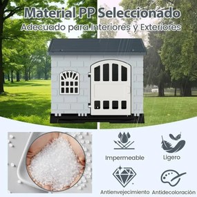 Casota dobrável 75 x 58 x 65 cm de plástico para cães resistente às intempéries para animais de estimação com bandeja sanitária Porta Cinzento escuro