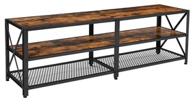 Suporte de TV VASAGLE, Mesa de TV para TV de até 70 polegadas, com prateleiras, estrutura de aço, Sala de estar, Móveis para quarto, Marrom rústico e preto LTV095B01