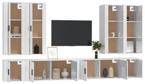 8 pcs conjunto móveis de TV madeira processada branco brilhante