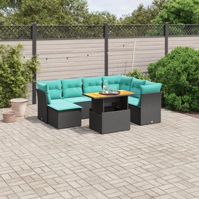 vidaXL 8 pcs conjunto de sofás p/ jardim c/ almofadões vime PE preto