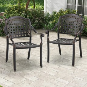 Conjunto de 2 cadeiras empilháveis ​​em alumínio fundido com braços 66 x 62 x 90 cm bronze