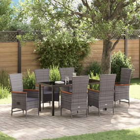 vidaXL Conjunto de Jantar de Jardim com 7 Peças e Almofadas Cinza Vime PE