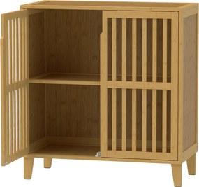 HOMCOM Móvel de Banheiro Estreito em Bambu, Móvel de Armazenamento com Pés, 2 Portas Ventiladas e Prateleira Ajustável, Natural | Aosom Portugal