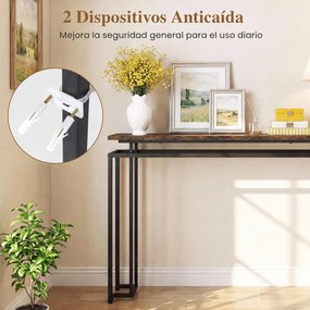 Mesa de Consola de 2 Níveis, 120 x 30 x 81 cm, Estrutura Metálica Resistente, Castanho+Preto