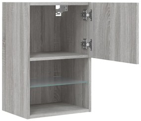 Móvel de TV com luzes LED 40,5x30x60 cm cinzento sonoma