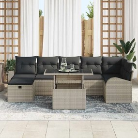 Conjunto de Sofá de 8 Peças com Almofadas Cinza Claro de Rattan Poliés