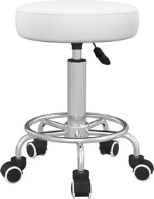 Vinsetto Banco de salão, ajustável em altura, couro sintético, até 110 kg, Ø42x50-64H cm, Branco | Aosom Portugal