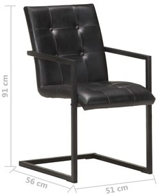 Cadeiras de jantar cantilever 6 pcs couro genuíno preto