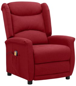 vidaXL Poltrona de massagens elétrica reclinável tecido vermelho tinto