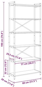 Estante Sonoma cinzento 80 x 30 x 188 cm Madeira processada