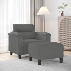 Poltrona com apoio de pés 60 cm tecido microfibra cinza-escuro