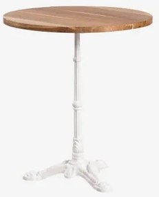 Mesa De Bar Redonda Em Madeira De Acácia Azteca Ø70 Cm & Madeira De Acácia - Branco Glacial - Sklum