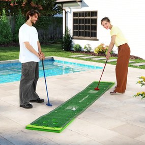 Tapete de golfe de 332 cm com 2 tacos ajustáveis e 6 bolas Tapete de treino de golfe Golf Verde