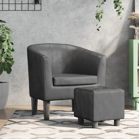 vidaXL Poltrona com apoio de pés couro artificial cinzento