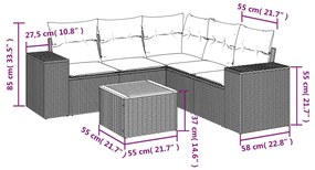 6 pcs conjunto de sofás p/ jardim com almofadões vime PE bege