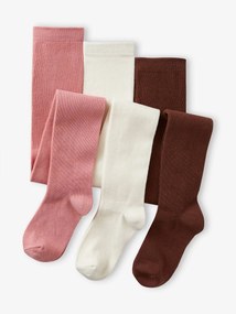 Lote de 3 pares de collants, para menina pau-rosa