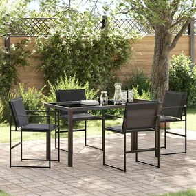 vidaXL Conjunto de Jantar de Jardim 5 Peças com Almofadas Preto Textilene e Aço