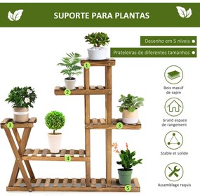 Suporte para Plantas Estante para Plantas de Madeira com 5 Níveis para Interior Exterior 98x28x95 cm Madeira