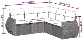 5 pcs conjunto sofás de jardim com almofadões vime PE preto