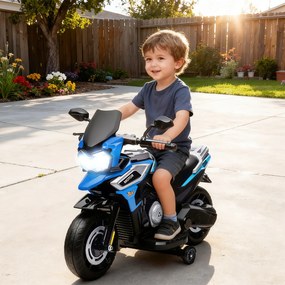 Moto elétrica para crianças de 6 V, para crianças 18 a 36 meses com rodas motrizes, música, efeitos luminosos, azul