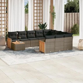 vidaXL 11 pcs conjunto sofás de jardim c/ almofadões vime PE cinzento