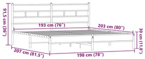 Estrutura cama sem colchão 193x203 cm metal carvalho castanho