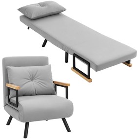 Poltrona Convertível em Cama Poltrona 3 em 1 Convertível em Cama com Encosto Ajustável em 5 Níveis 63x73x81 cm Cinza Claro
