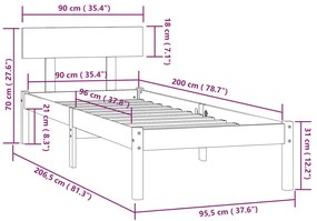 Estrutura de cama 90x200 cm pinho maciço branco