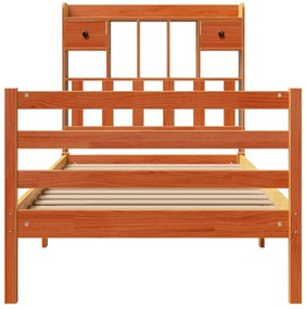 Cama c/ estante sem colchão 100x200cm pinho maciço castanho-mel