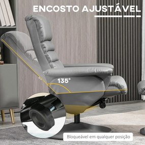 Poltrona Relax com Apoio para os Pés Estofada em PU Poltrona Relax Reclinável até 135° e Giratória 360° com Encosto Ajustável para Sala de Estar Dormi