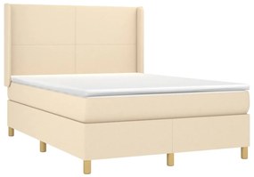 Cama box spring c/ colchão e LED 140x200 cm tecido cor creme