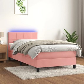 Cama box spring c/ colchão/LED 80x200 cm veludo rosa