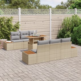 Conjunto de Sofás para Jardim de 7 Peças com Almofadas Bege de Rattan