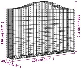 Cestos gabião arqueados 6pcs 200x30x120/140cm ferro galvanizado