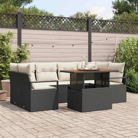 Conjunto de Sofá de Jardim vidaXL com Almofadas Preto Vime Poliéster Acácia