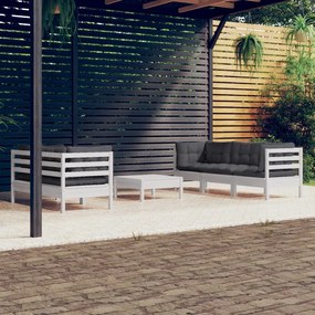 6 pcs conj. lounge de jardim com almofadões antracite pinho