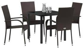 Conjunto de Jantar para Jardim 5 pcs Castanho Rattan de PE