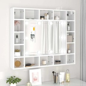 vidaXL Armário espelhado com LED 91x15x76,5 cm branco brilhante