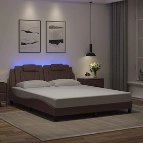 Estrutura cama c/ luzes LED 160x200cm couro artificial castanho