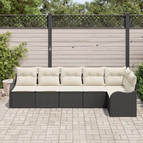 Conjunto de Sofá de Jardim vidaXL 6 Peças com Almofadas Preto Rattan P